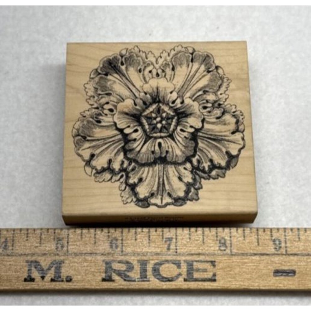 4" Square Large Baroque Floral Medallion Rubber Stamp Wood Mounted Scrapbooking